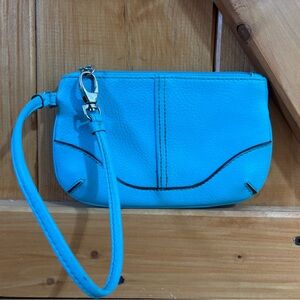 Teal Leather Wristlet